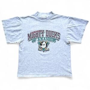 Vintage Mighty Ducks Anaheim Logo 7 Gray T Shirt Baby Tee Yth XL Hockey NHL 90s